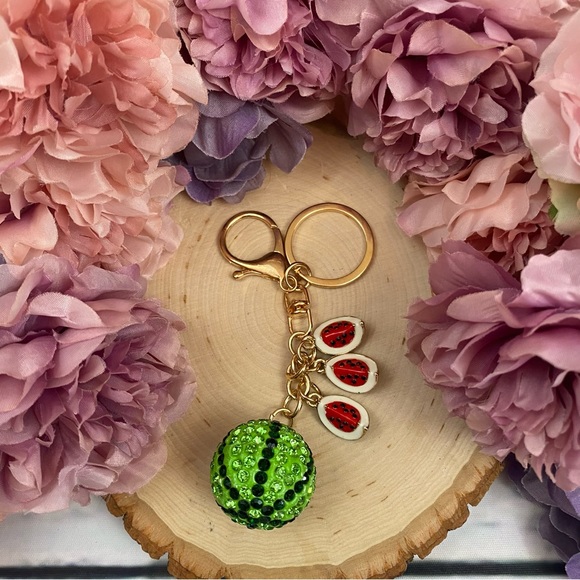 Crystal Watermelon & Watermelon Slice Charms Keychain - Picture 10 of 14